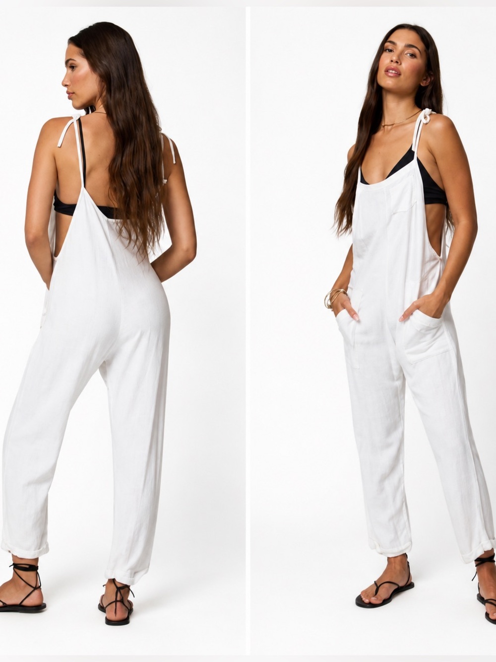 STILLWATER Some Beachy Overalls XS White Linen Blend Jumpsuit Lagenlook Resort